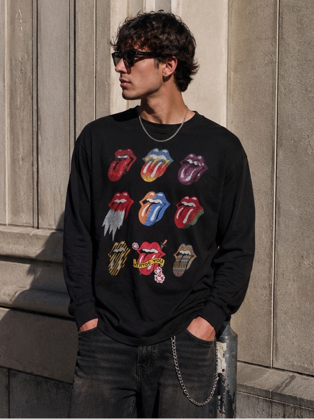 Rolling Stones Tongue Graphic Long Sleeve Tee Black Medium 100% Cotton Merch